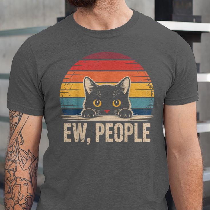 Ew People Retro Vintage Anti Social Cat Introvert Unisex Jersey T-Shirt