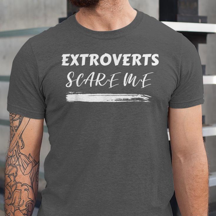 Extroverts Scare Me Introvert Antisocial Joke INFJ Pun Unisex Jersey T-Shirt