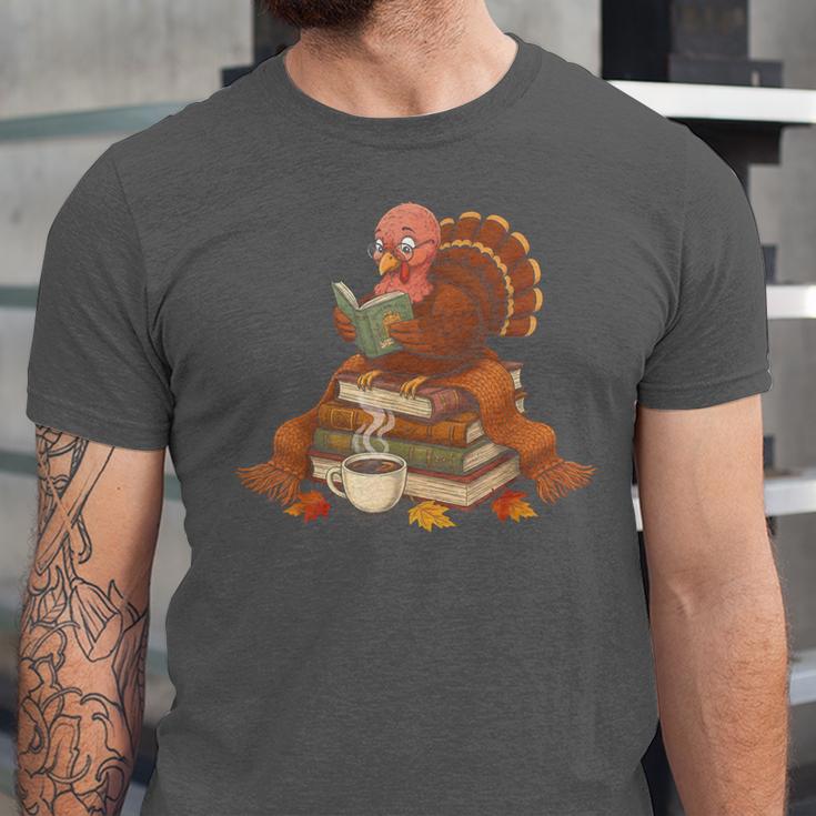 Fall Book Vintage Turkey Thanksgiving Reading Book Lovers Unisex Jersey T-Shirt
