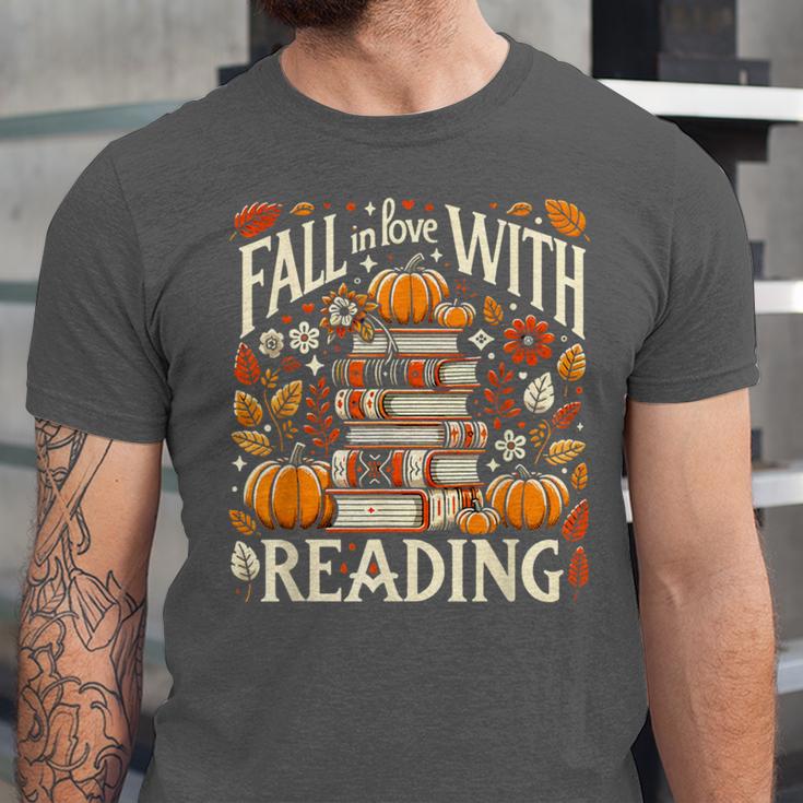Fall In Love With Reading Book Autumn Pumpkins And Teachers Unisex Jersey T-Shirt