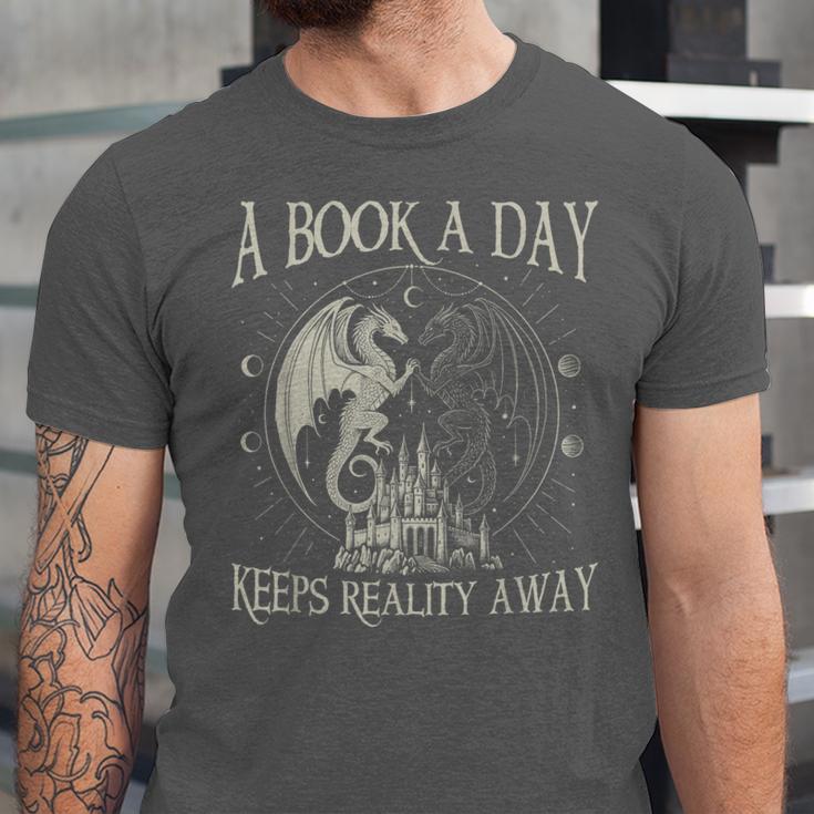 Fantasy Book Club Dragon Reader Book A Day Keep Reality Away Unisex Jersey T-Shirt Fantasy Book Club Dragon Reader Book A Day Keep Reality Away Unisex Jersey T-Shirt