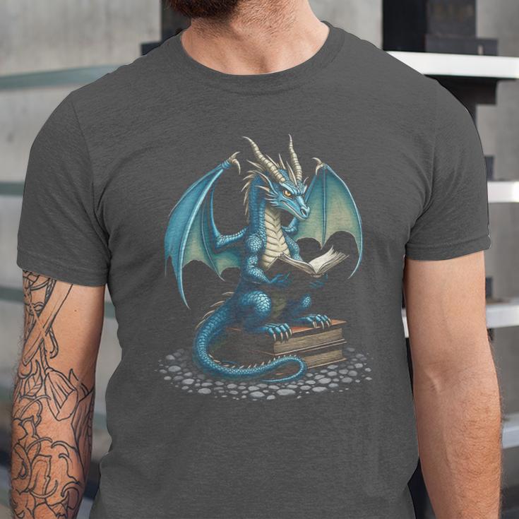 Fantasy Dragon Reading Magical Book Lover Halloween Vibes Unisex Jersey T-Shirt