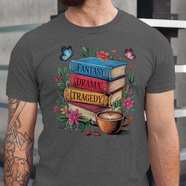 Fantasy Drama Tragedy Books Subtle Reader Librarian Flower Unisex Jersey T-Shirt Fantasy Drama Tragedy Books Subtle Reader Librarian Flower Unisex Jersey T-Shirt