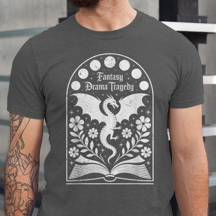Fantasy Drama Tragedy Dragon Book Magic Gothic Moon Phases Unisex Jersey T-Shirt