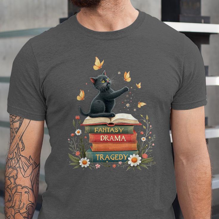 Fantasy Drama Tragedy Reading Lover Book Cat Humor Unisex Jersey T-Shirt