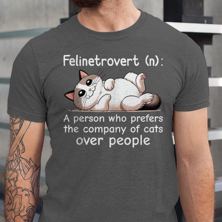 Felinetrovert Definition Cat Lover Introvert Humor Cats Unisex Jersey T-Shirt