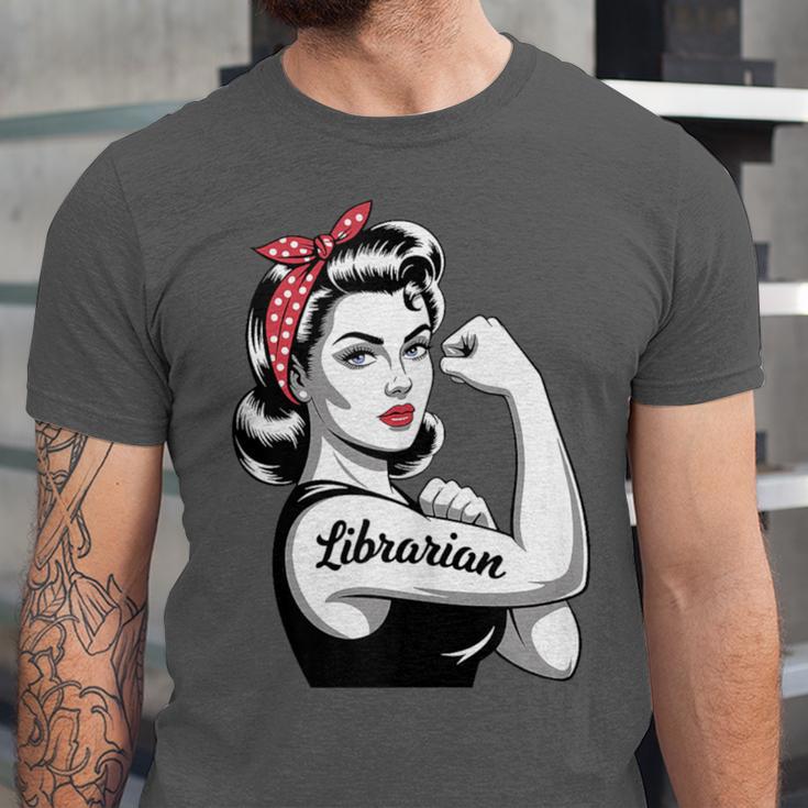 Female Librarian Rosie Riveter Book Guardian Woman Unisex Jersey T-Shirt Female Librarian Rosie Riveter Book Guardian Woman Unisex Jersey T-Shirt