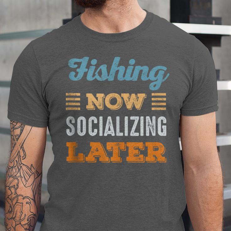 Fishing Now Minimal Socializing Introvert Vintage Unisex Jersey T-Shirt Fishing Now Minimal Socializing Introvert Vintage Unisex Jersey T-Shirt