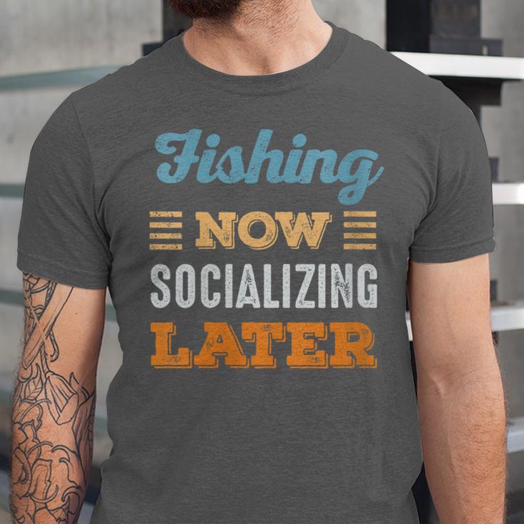 Fishing Now Minimal Socializing Introvert Vintage Unisex Jersey T-Shirt Fishing Now Minimal Socializing Introvert Vintage Unisex Jersey T-Shirt
