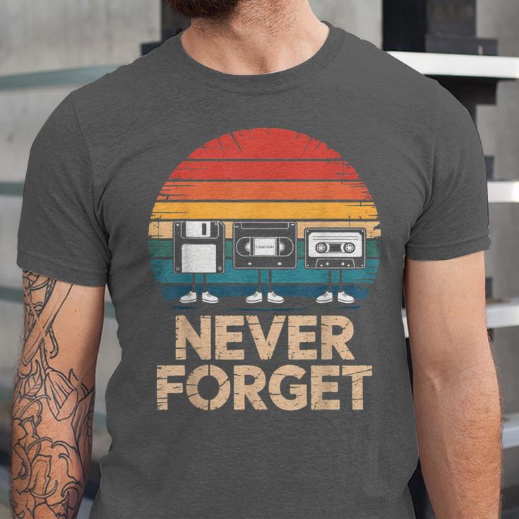 Floppy VHS Cassette Never Forget Retro 80s 90s Nostalgia Unisex Jersey T-Shirt