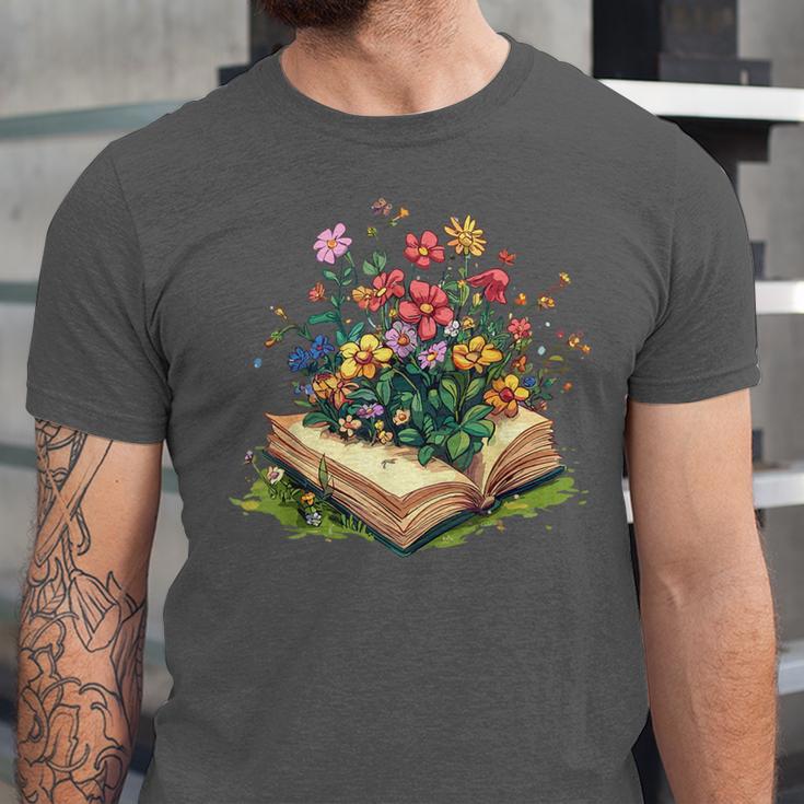 Floral Book Bloom Wildflowers Literature Nature Fantasy Unisex Jersey T-Shirt