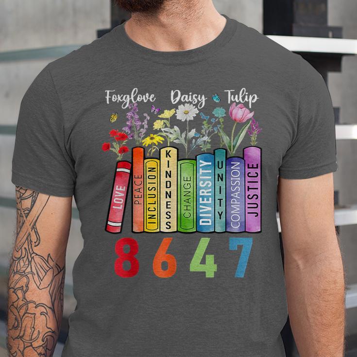 Floral Foxglove Daisy Tulip 8647 Books Lover Blooming Flower Unisex Jersey T-Shirt
