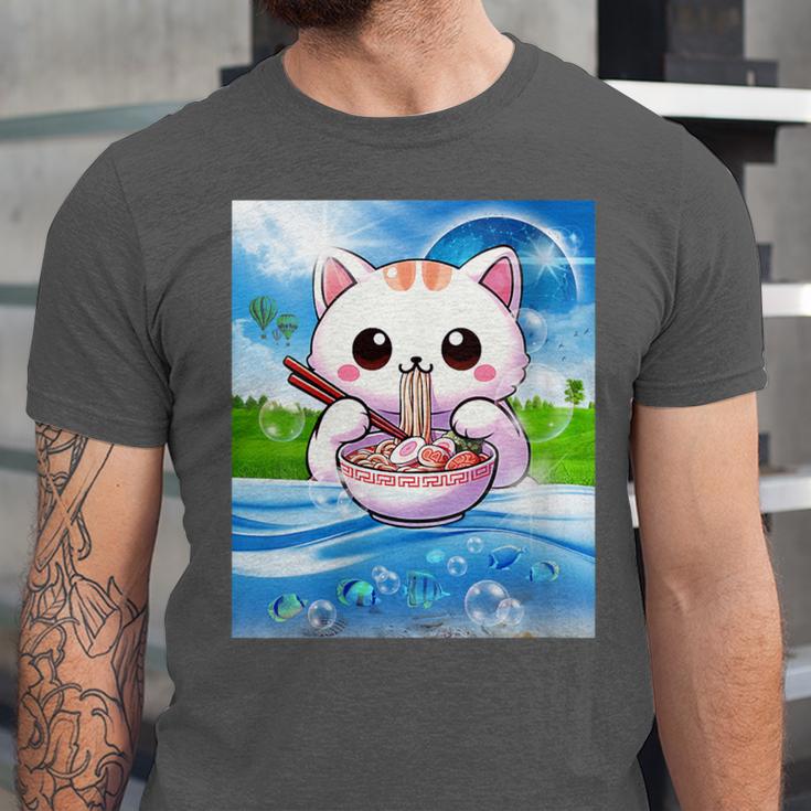 Frutiger Aero Aesthetic Tech Kawaii Ramen Cat Fishes Unisex Jersey T-Shirt