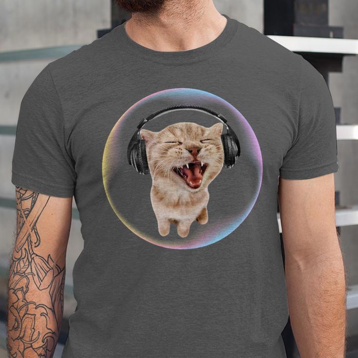 Frutiger Aero Cat Wearing Headphones Bubble 2000s Gen-Z Meme Unisex Jersey T-Shirt Frutiger Aero Cat Wearing Headphones Bubble 2000s Gen-Z Meme Unisex Jersey T-Shirt