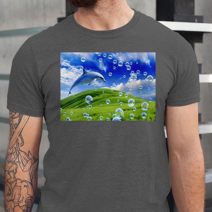 Frutiger Aero Dolphin Meadow Aesthetic Y2k 2000s Ironic Unisex Jersey T-Shirt