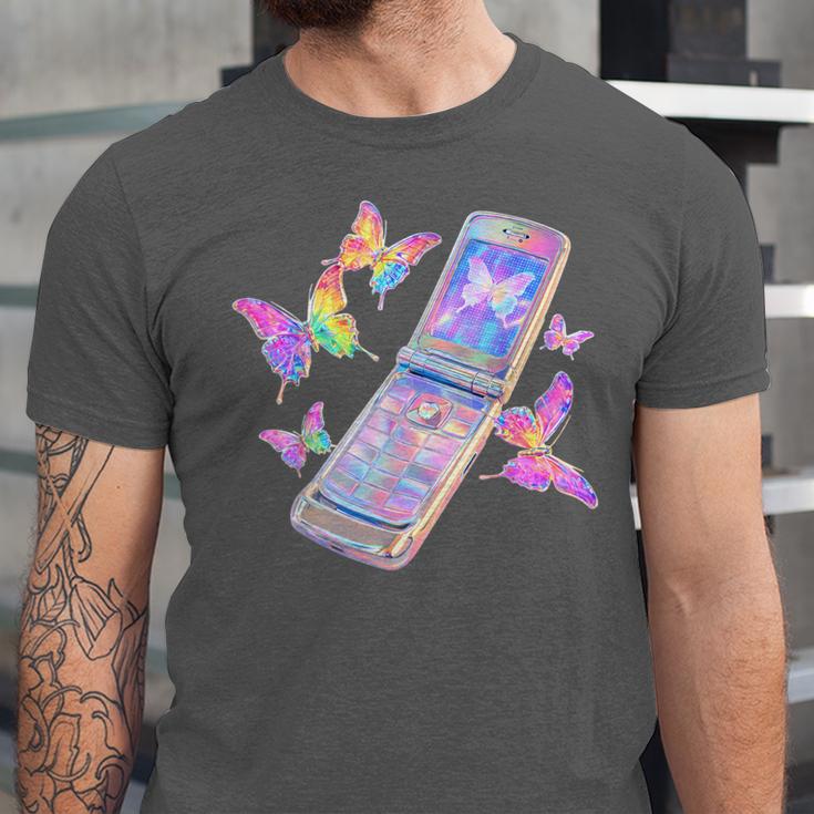 Frutiger Aero Y2K Chrome Phone Butterfly Unisex Jersey T-Shirt Frutiger Aero Y2K Chrome Phone Butterfly Unisex Jersey T-Shirt