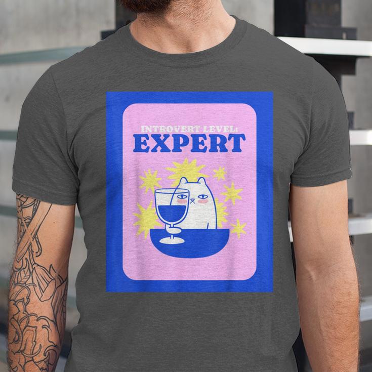 Fun Cute Introvert Cat Character With Wine Unisex Jersey T-Shirt Fun Cute Introvert Cat Character With Wine Unisex Jersey T-Shirt
