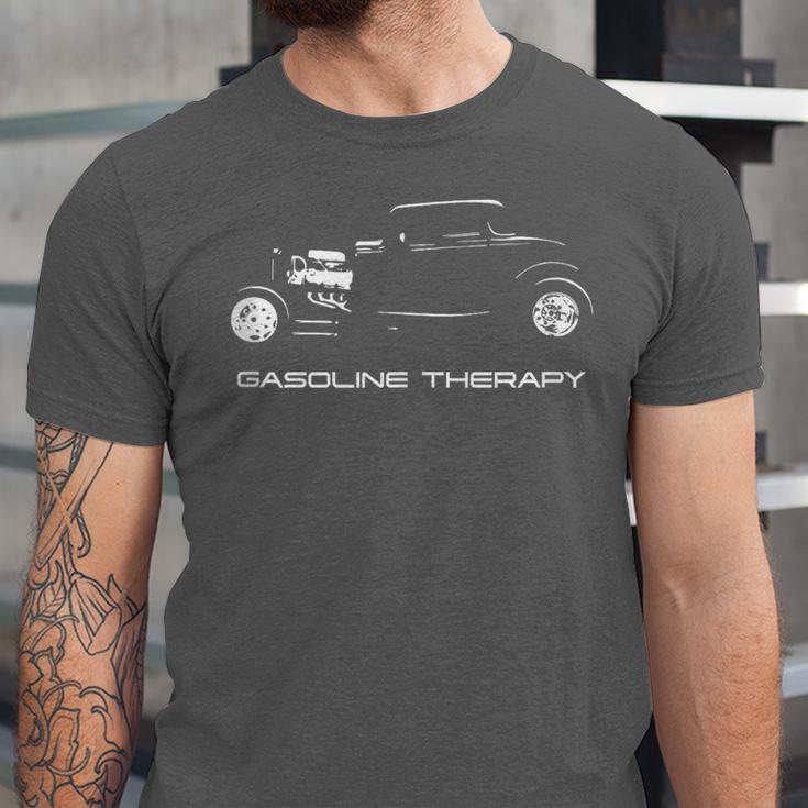 Gasoline Therapy Automotive Nostalgia Vintage Hotrod Car Unisex Jersey T-Shirt