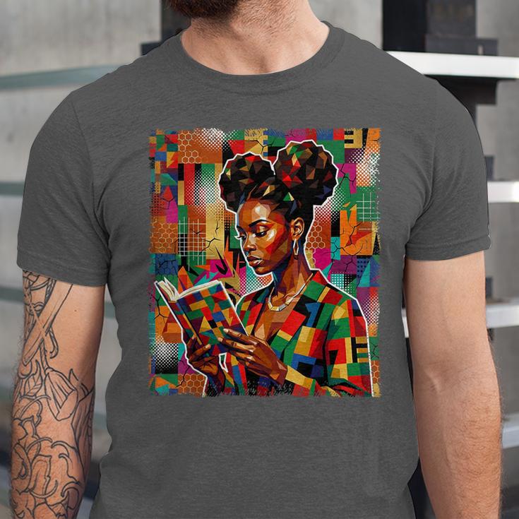 Geometric History Educated Women Reading Book Melanin Unisex Jersey T-Shirt