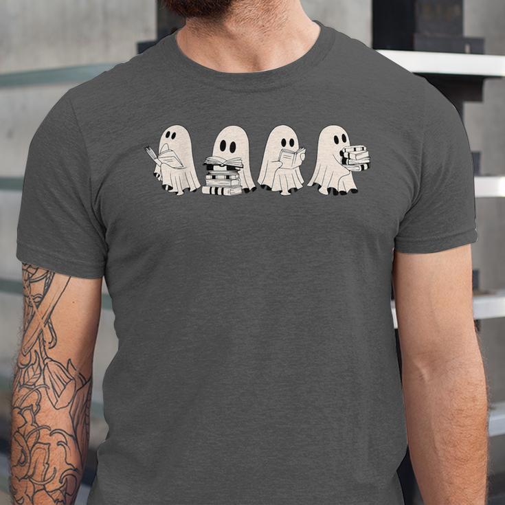 Ghost Book Reading Halloween Books Lover Teacher Kids Unisex Jersey T-Shirt