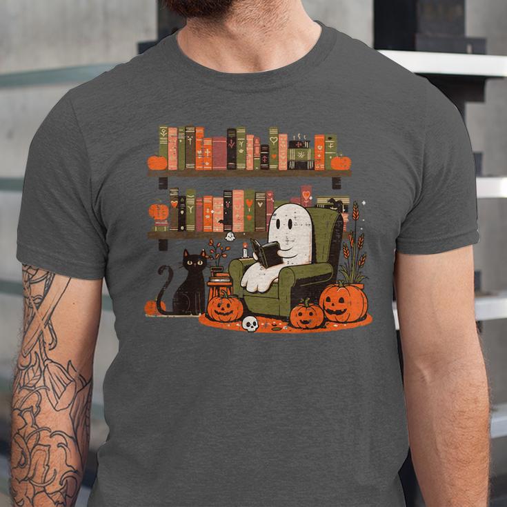 Ghost Library Reading Books Halloween Men Women Kids Unisex Jersey T-Shirt
