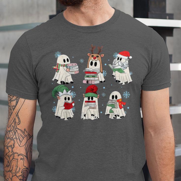 Ghost Santa Elf Squad Read Books Bookish Librarian Christmas Unisex Jersey T-Shirt