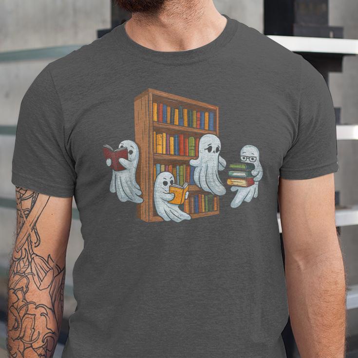 Ghosts Reading Books Teacher Halloween Librarian Book Lover Unisex Jersey T-Shirt Ghosts Reading Books Teacher Halloween Librarian Book Lover Unisex Jersey T-Shirt