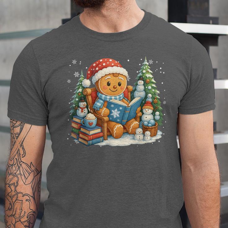 Gingerbread Reading Book Lovers Christmas Bookworm Librarian Unisex Jersey T-Shirt