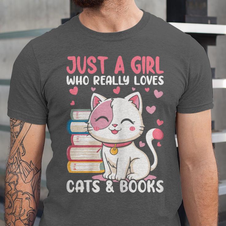 Girl Who Loves Cats And Books Cute Unisex Jersey T-Shirt