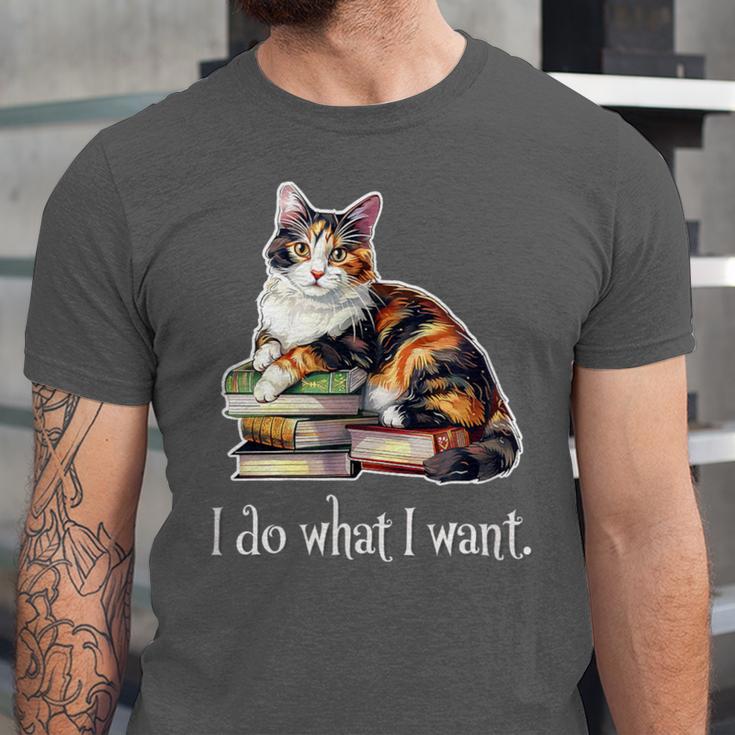 Girls Books I Do What I Want Calico Cat Lover Unisex Jersey T-Shirt