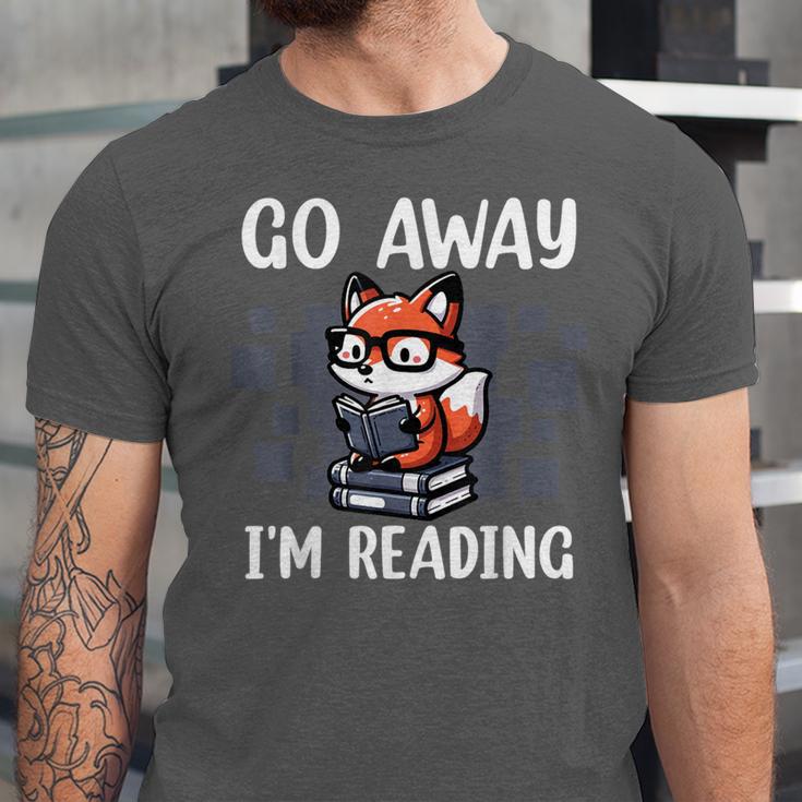Go Away I'm Reading Book Reader Cute Fox Librarians Unisex Jersey T-Shirt