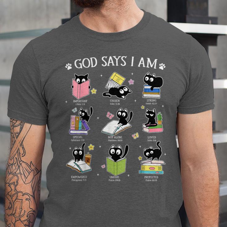 God Says I Am Cat Book Lover Christian Cute Jesus Girls Kids Unisex Jersey T-Shirt