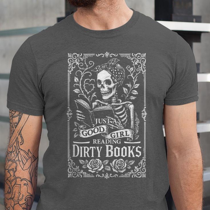 Good Girl Dirty Books Humor Dark Romance Bookworm Unisex Jersey T-Shirt
