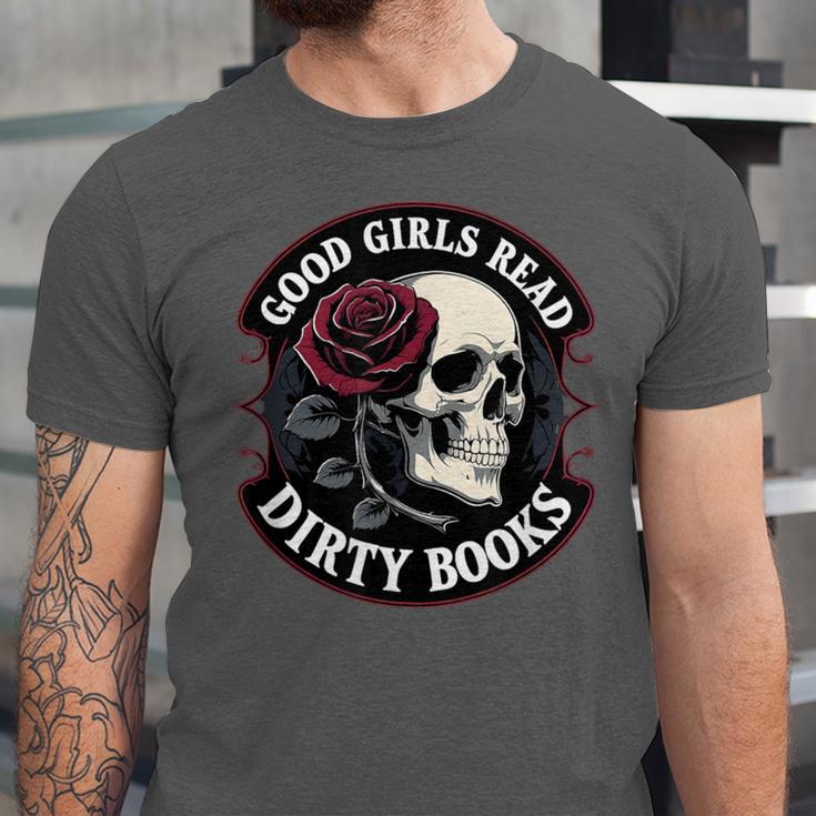 Good Girls Read Dirty Books Smut Reader Dark Romance Skull Unisex Jersey T-Shirt