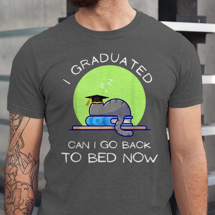 I Graduated Can I Go Back To Bed Now Cat Graduation For Men Women Girls Kids Unisex Jersey T-Shirt