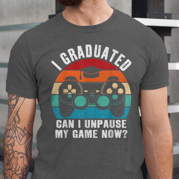 I Graduated Can I Unpause My Game Now Retro Graduation Unisex Jersey T-Shirt