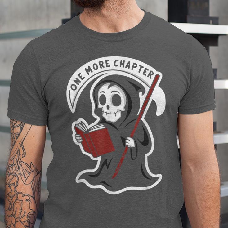 Grim Reaper Bookworm Cute Book Reading Halloween Unisex Jersey T-Shirt