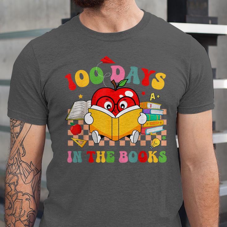 Groovy 100 Days In The Books Reading 100th Day Of School Unisex Jersey T-Shirt Groovy 100 Days In The Books Reading 100th Day Of School Unisex Jersey T-Shirt