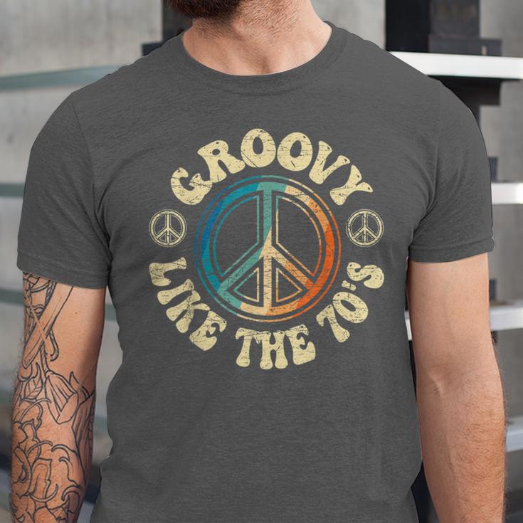 Groovy Like The 70s Peace Aesthetic Nostalgia 1970's Retro Unisex Jersey T-Shirt