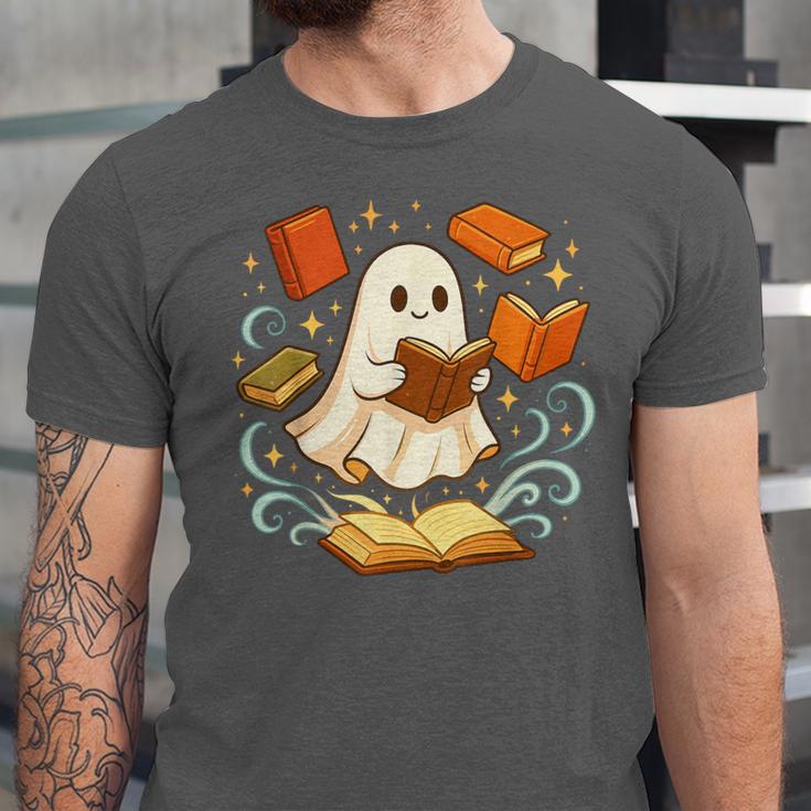Halloween Cute Ghost Shirt Reading Books Ghost Unisex Jersey T-Shirt