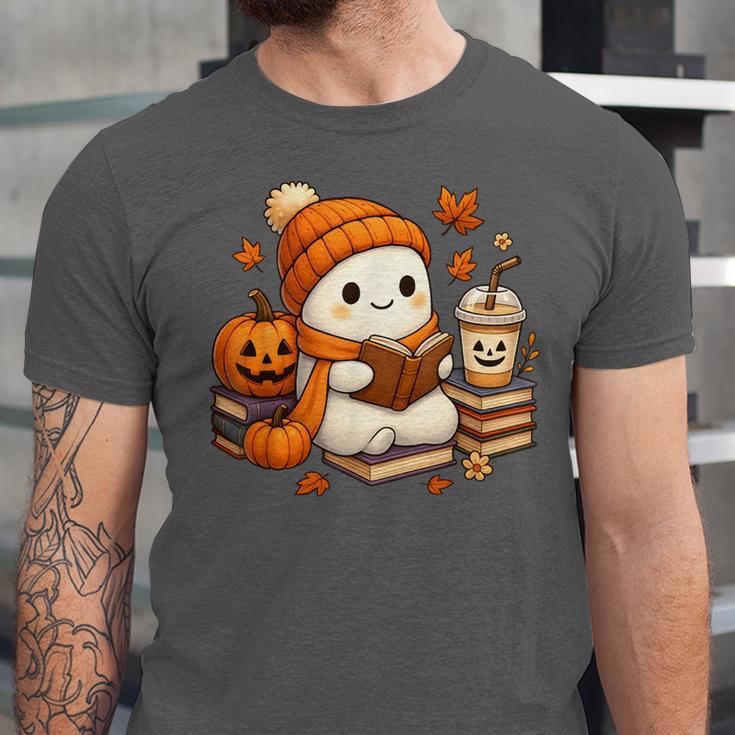 Halloween Ghost Reading Book Lovers Coffee Girl Women Unisex Jersey T-Shirt Halloween Ghost Reading Book Lovers Coffee Girl Women Unisex Jersey T-Shirt