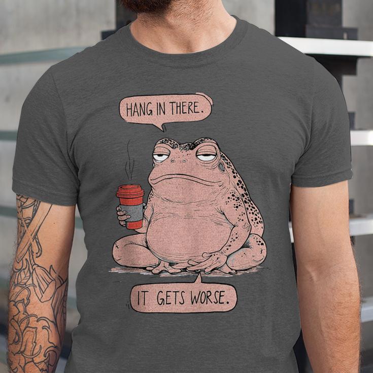 Hang In There It Gets Worse Introverts Anti Valentines Day Unisex Jersey T-Shirt