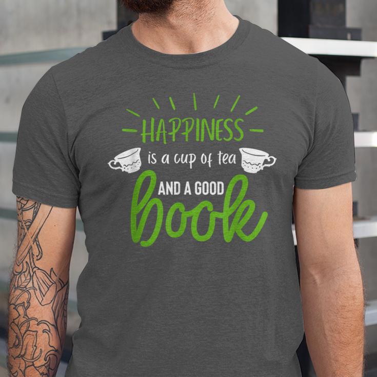 Happiness Is a Cup Of Tea And a Good Book Unisex Jersey T-Shirt