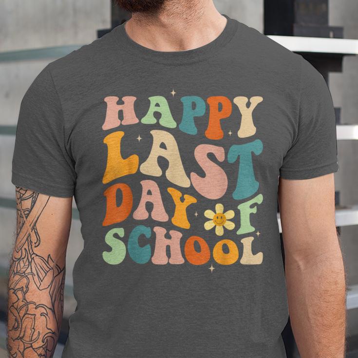 Happy Last Day Of School Groovy Teacher Student Graduation Unisex Jersey T-Shirt