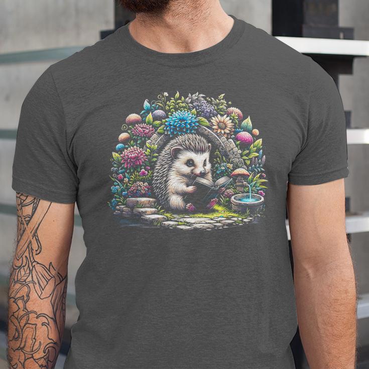 Hedgehog Reading Book Lake Scenery Reading Unisex Jersey T-Shirt Hedgehog Reading Book Lake Scenery Reading Unisex Jersey T-Shirt