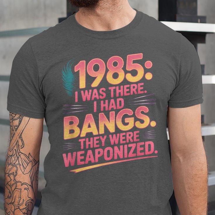Hilarious 1985 Big Hair Bangs Joke For Gen X Nostalgia Unisex Jersey T-Shirt Hilarious 1985 Big Hair Bangs Joke For Gen X Nostalgia Unisex Jersey T-Shirt
