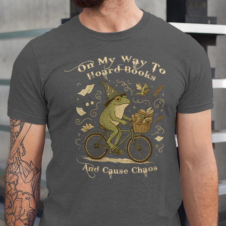 On My Way To Hoard Books And Cause Chaos Tom Foolery Frog Unisex Jersey T-Shirt
