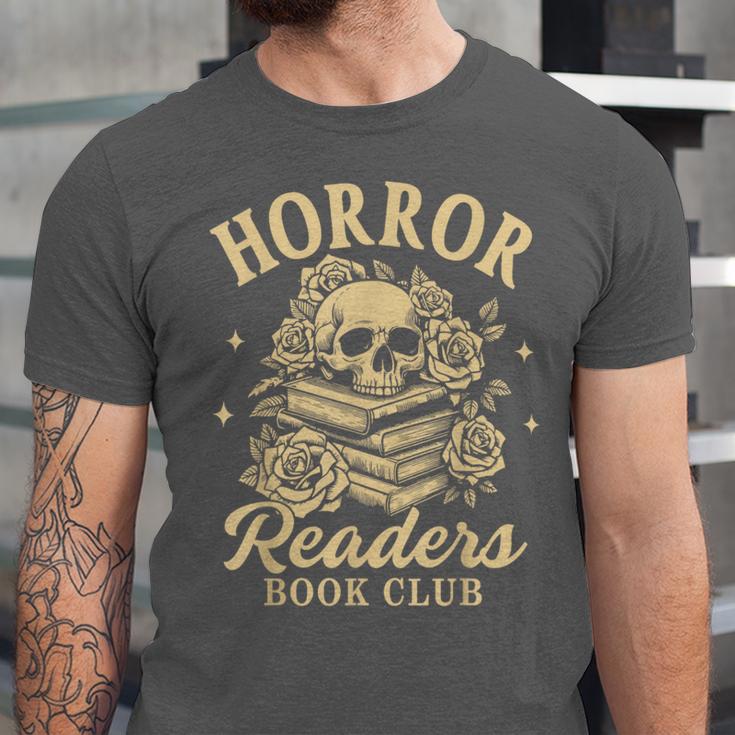 Horror Reading Spooky Vibes Bookish Horror Readers Book Club Unisex Jersey T-Shirt