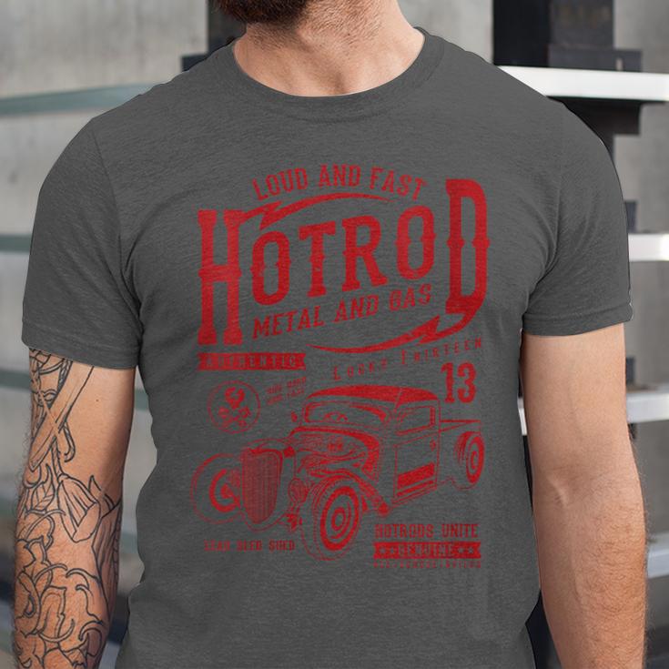 Hotrod Car Automotive Nostalgia Distressed Retro Unisex Jersey T-Shirt