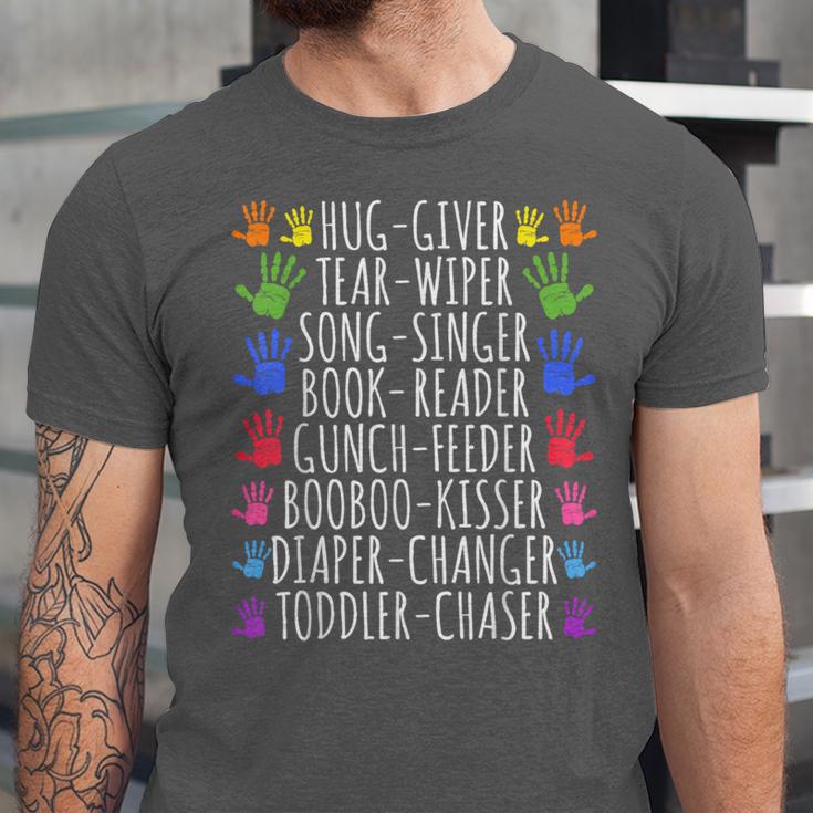 Hug Giver Book Reader Diaper Changer Daycare Teacher Unisex Jersey T-Shirt Hug Giver Book Reader Diaper Changer Daycare Teacher Unisex Jersey T-Shirt